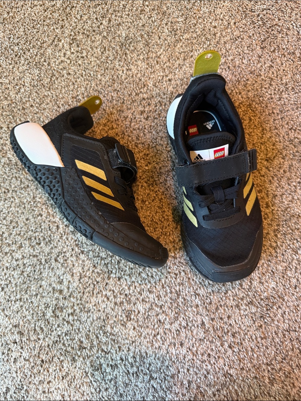 Adidas Lego | Kids Black Sneakers with Gold Stripes - Hook & Loop